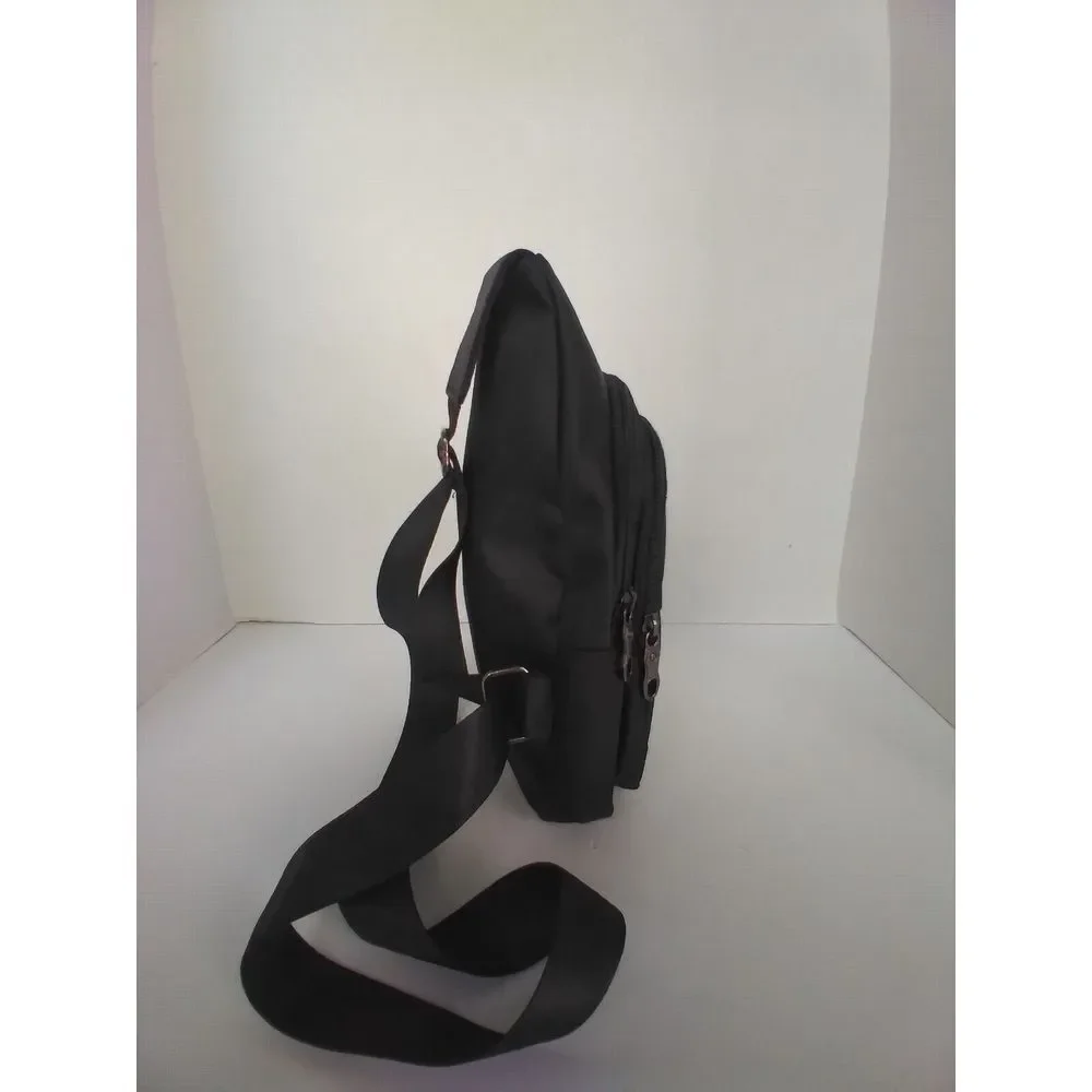Sporty Black Crossbody Sling Bag Red White‎ Stripe Detail Compact Travel Daypack